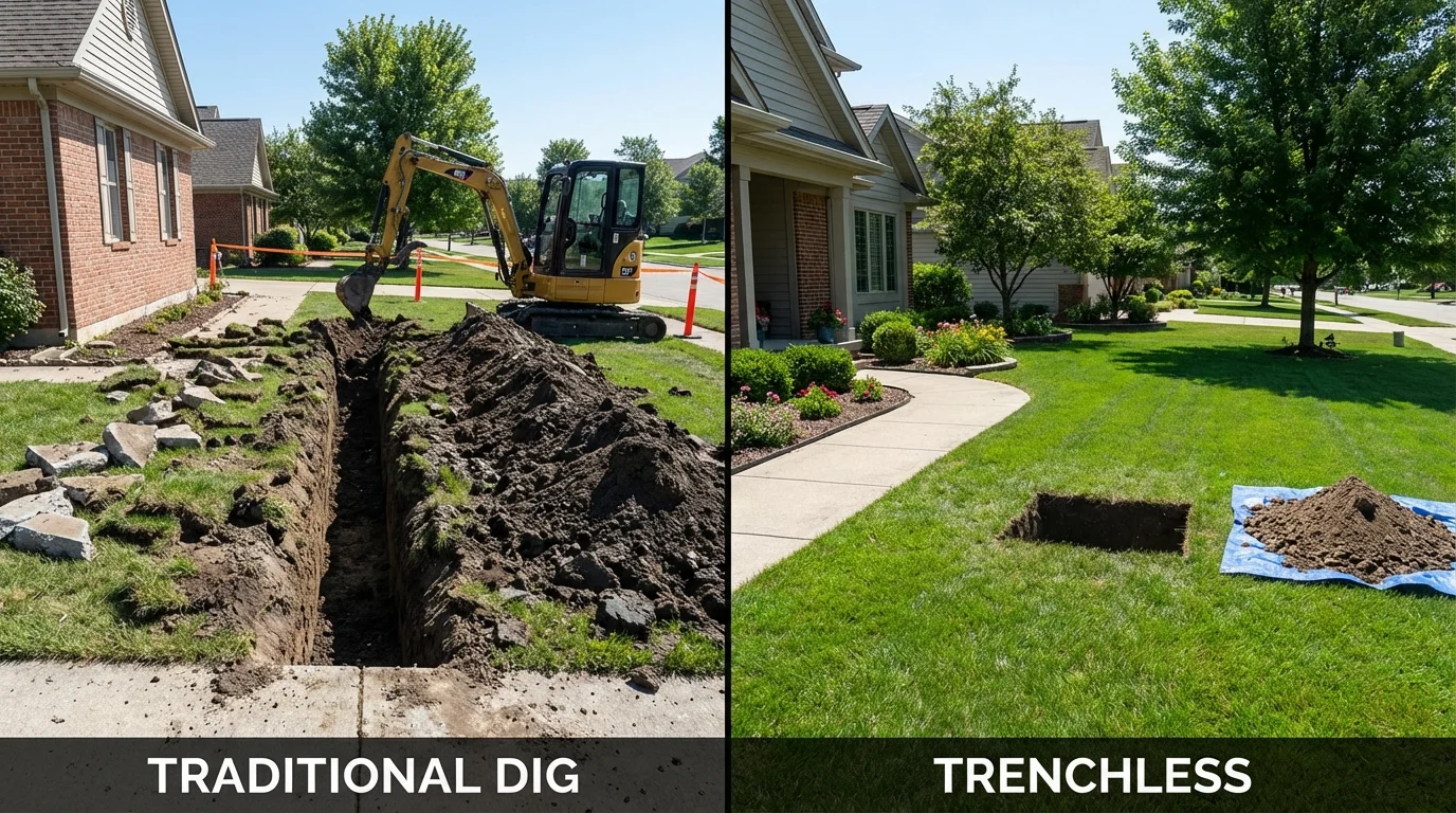 Trenchless sewer repair with minimal yard damage versus traditional excavation in Burke, SD